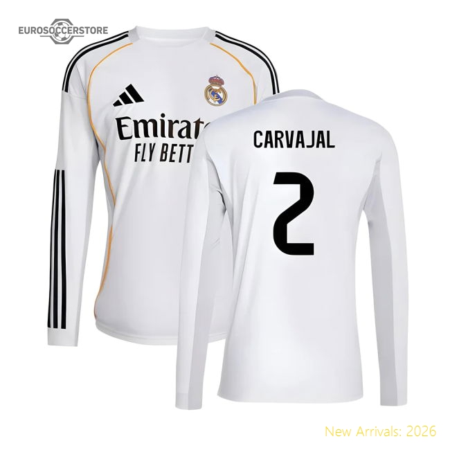 Trending 2025-2026 Real Madrid Long Sleeve Home Shirt (Carvajal 2)