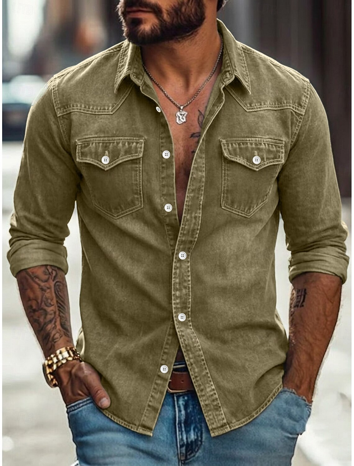 Men Shirt Casual Shirt Work Shirt Western Shirt Button Up Shirt Faded Shirt Blue Black Red Green Long Sleeve Plain Shirt Collar Casual Daily Front Pocket Clothing Apparel Cotton Elastane Elegant