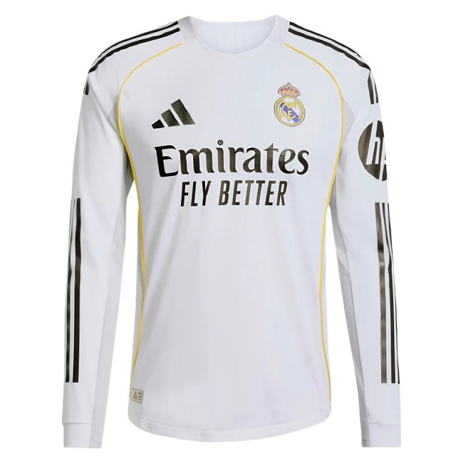 2025-2026 Real Madrid Authentic Long Sleeve Home Shirt for (Unisex