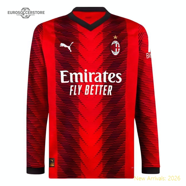 Ac Milan Long Sleeve Home Kit 2023-2024 Fan Style Jersey