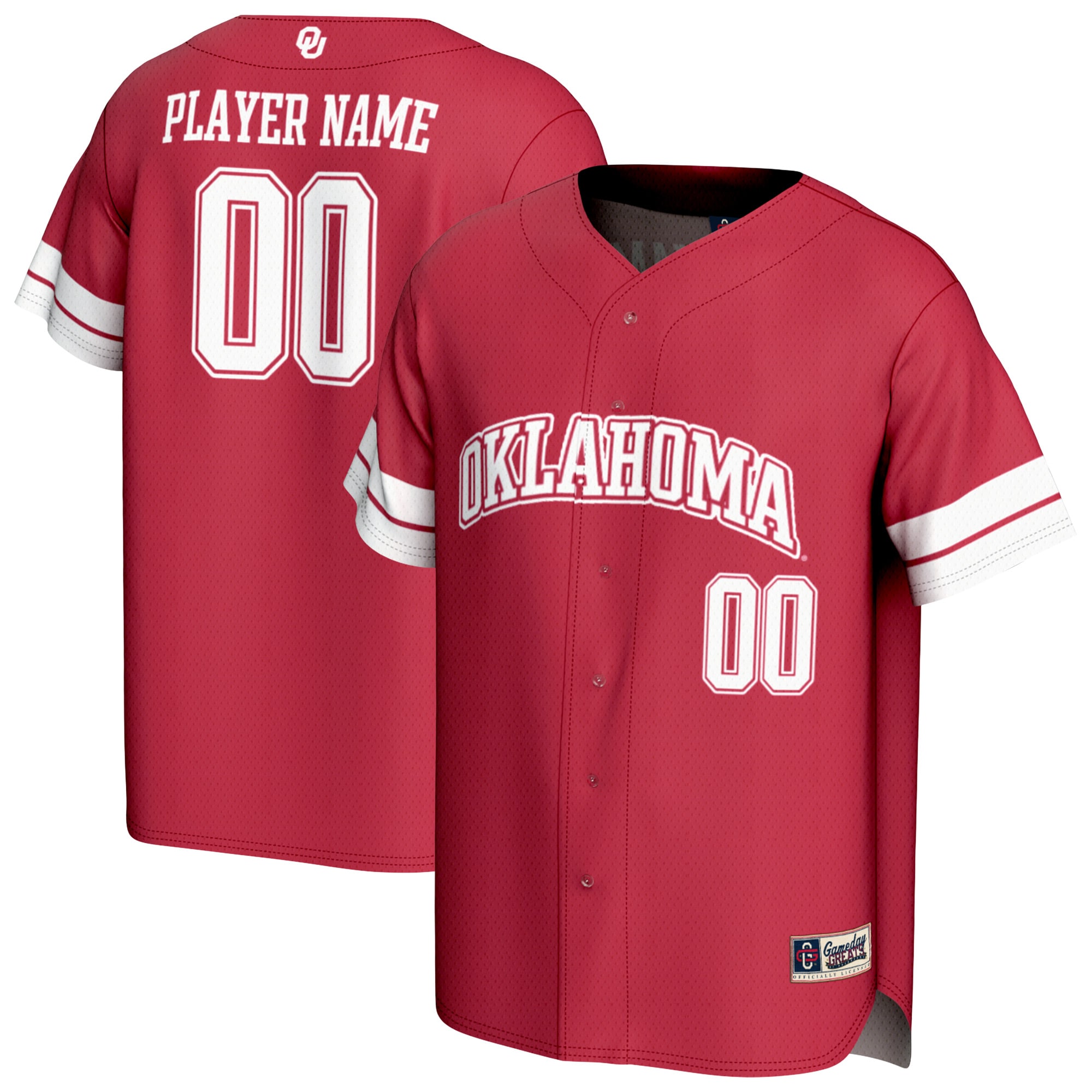 [NJP] Oklahoma Sooners GameDay Greats Youth Personalized Collegiate Baseball Fashion Jersey - Crimson