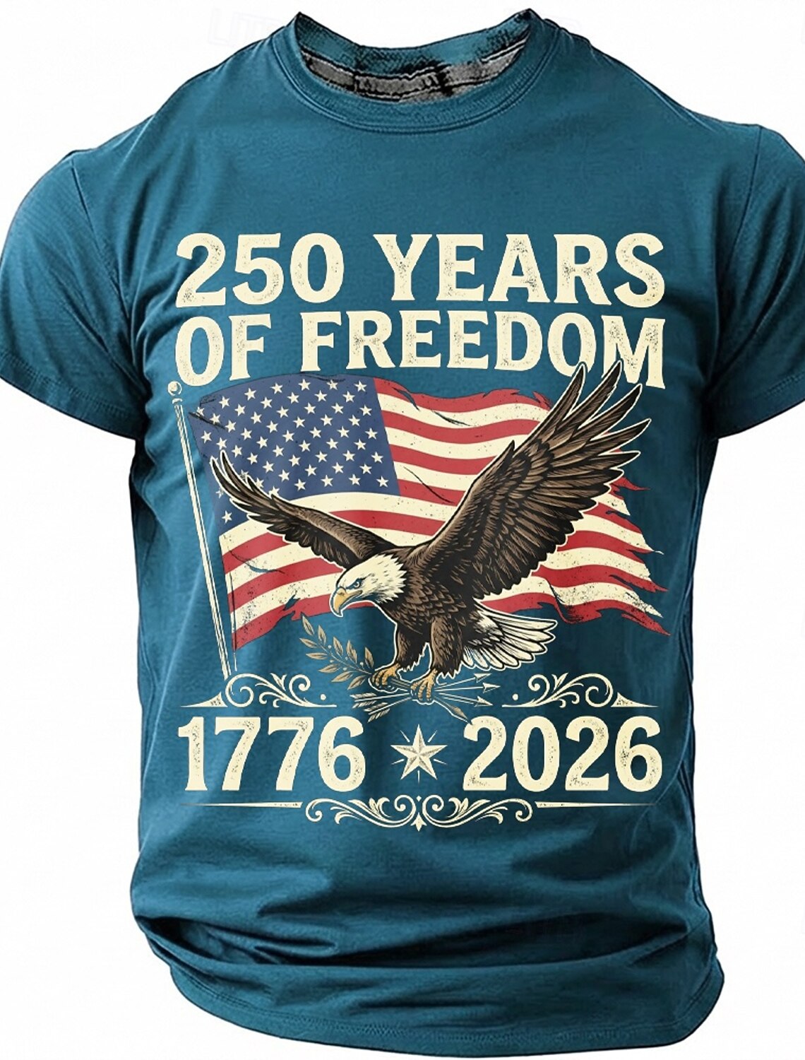 250 Years of Freedom 1776 2026 Men's Patriotic Bald Eagle American Flag Vintage USA Pride T Shirt Graphic Crew Neck Short Sleeve Fourth of July Semiquincentennial Celebration Gift Designer Clothing Ap