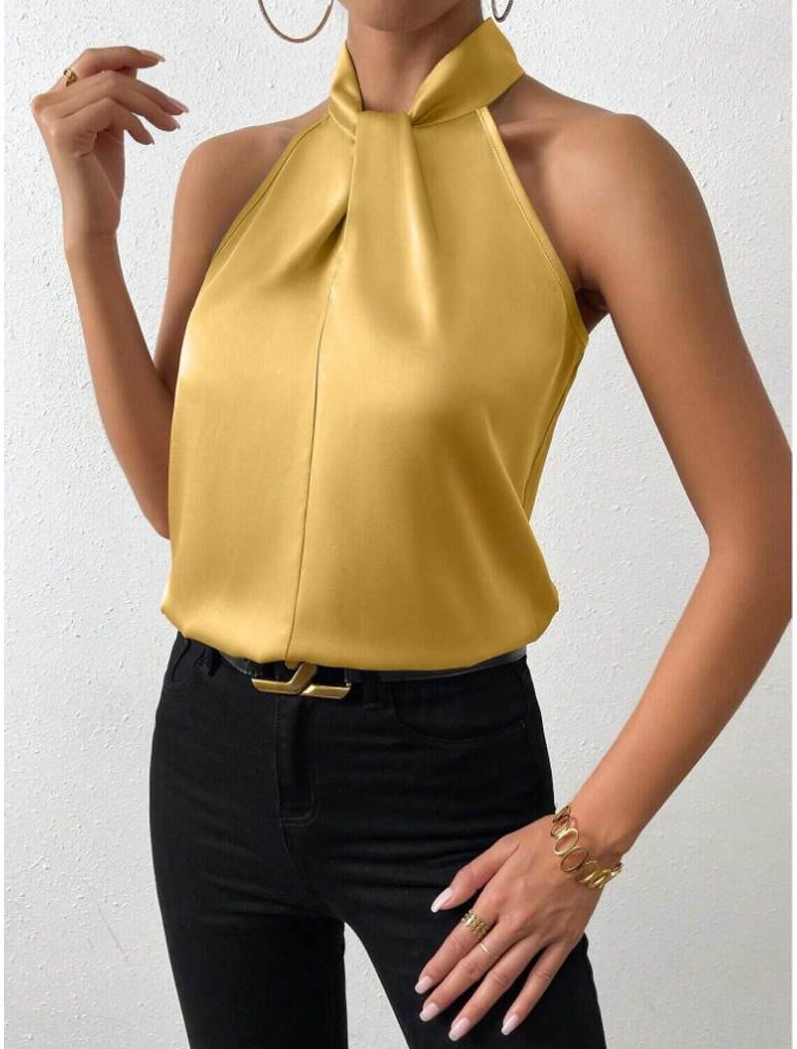 Tank Women's Plain Cold Shoulder Street Daily Fashion Halter Neck Regular Fit S