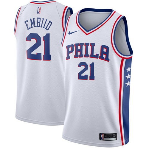 Nike 76ers White Joel Embiid #21 Jersey - Game Day Wear