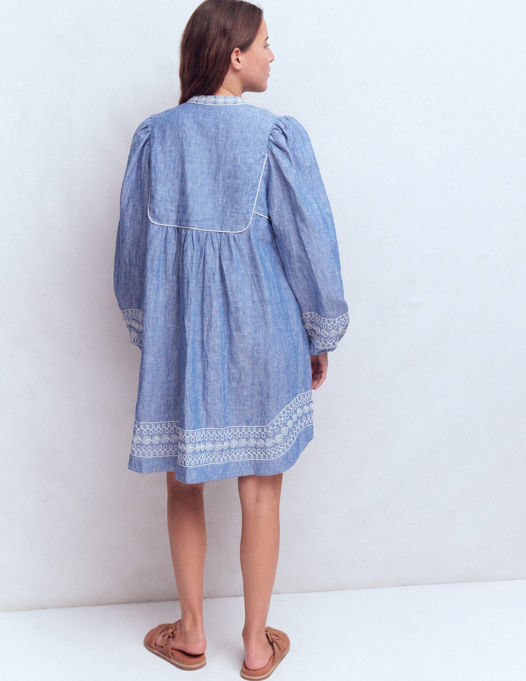 Pia Linen Yoke Tassel Dress