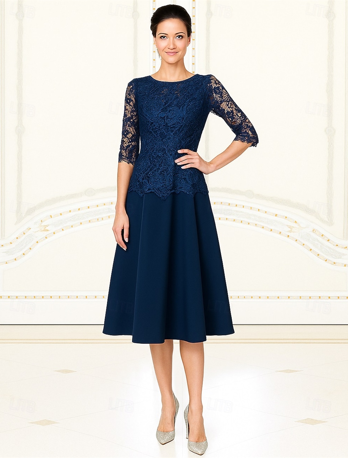 A-Line Ankle Length Party Dress Cocktail Dress Wedding Guest Dress Mother of the Bride Dress Short Sleeve Crew Neck Elegant Formal Formal Evening Wedding Party with Lace