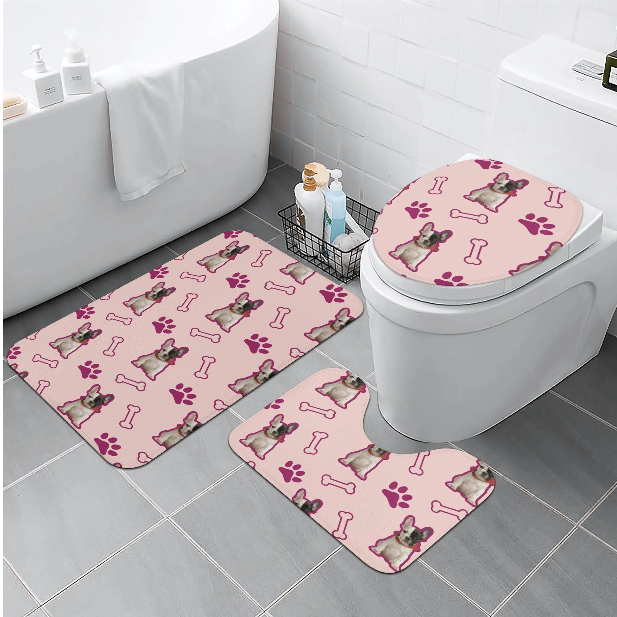French Bulldog Personalized Bathroom Set With Your Frenchie’s Image Durable Dog Item