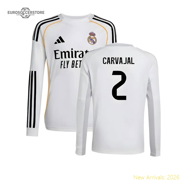 2025-2026 Real Madrid Long Sleeve Home Shirt (Kids) (Carvajal 2)