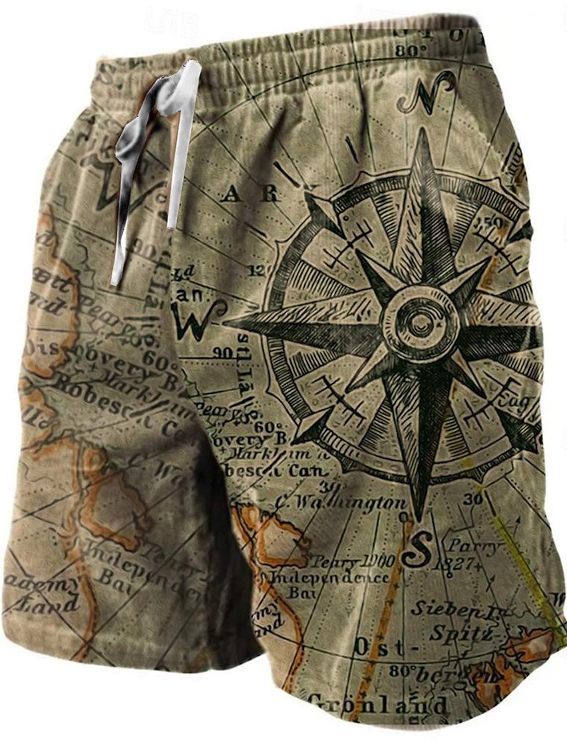 Men's Nautical Graphic Prints Compass Sweat Shorts Beach Terry Mid