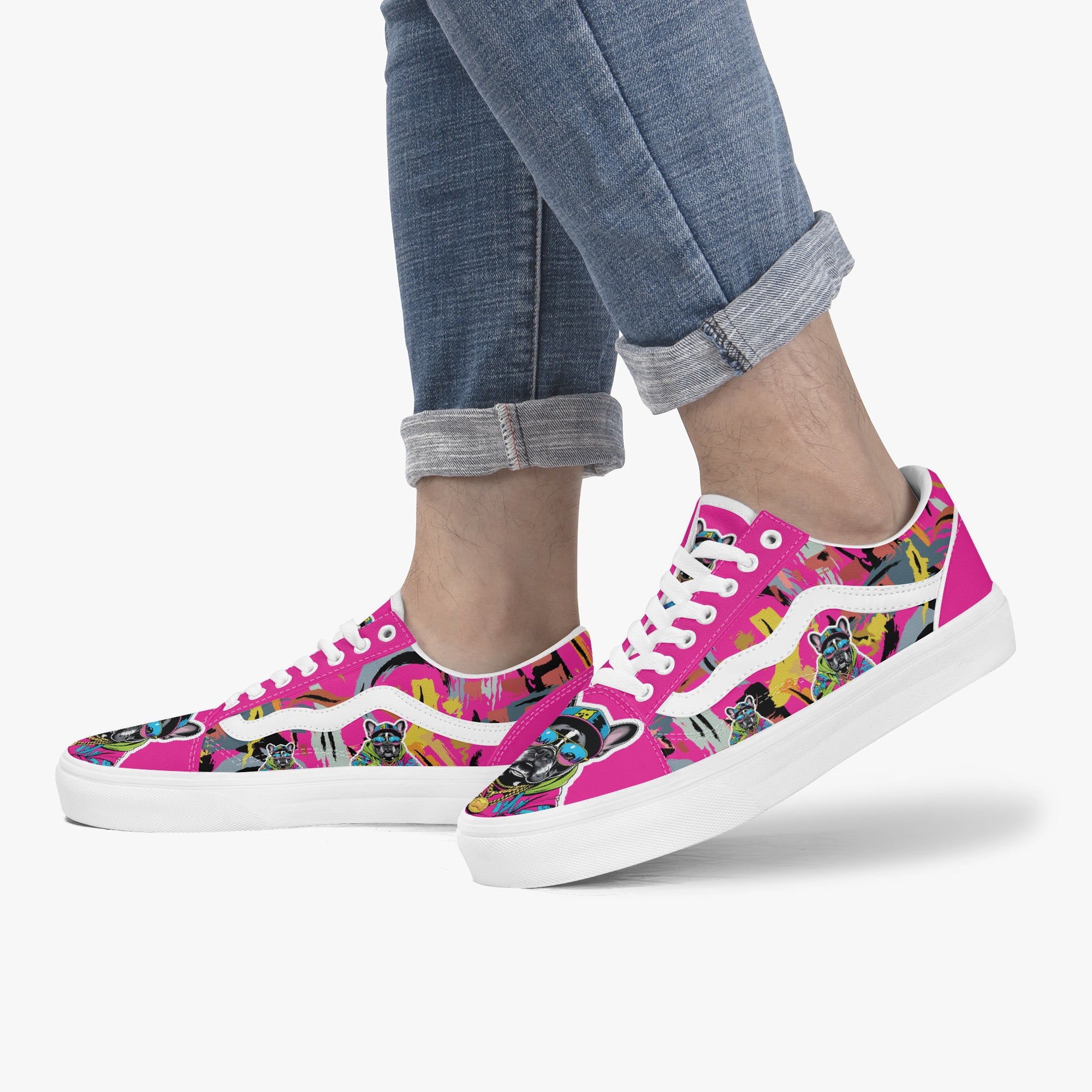 French Bulldog Lover Sparky Trendy Low Top Canvas Sneakers Casual Footwear