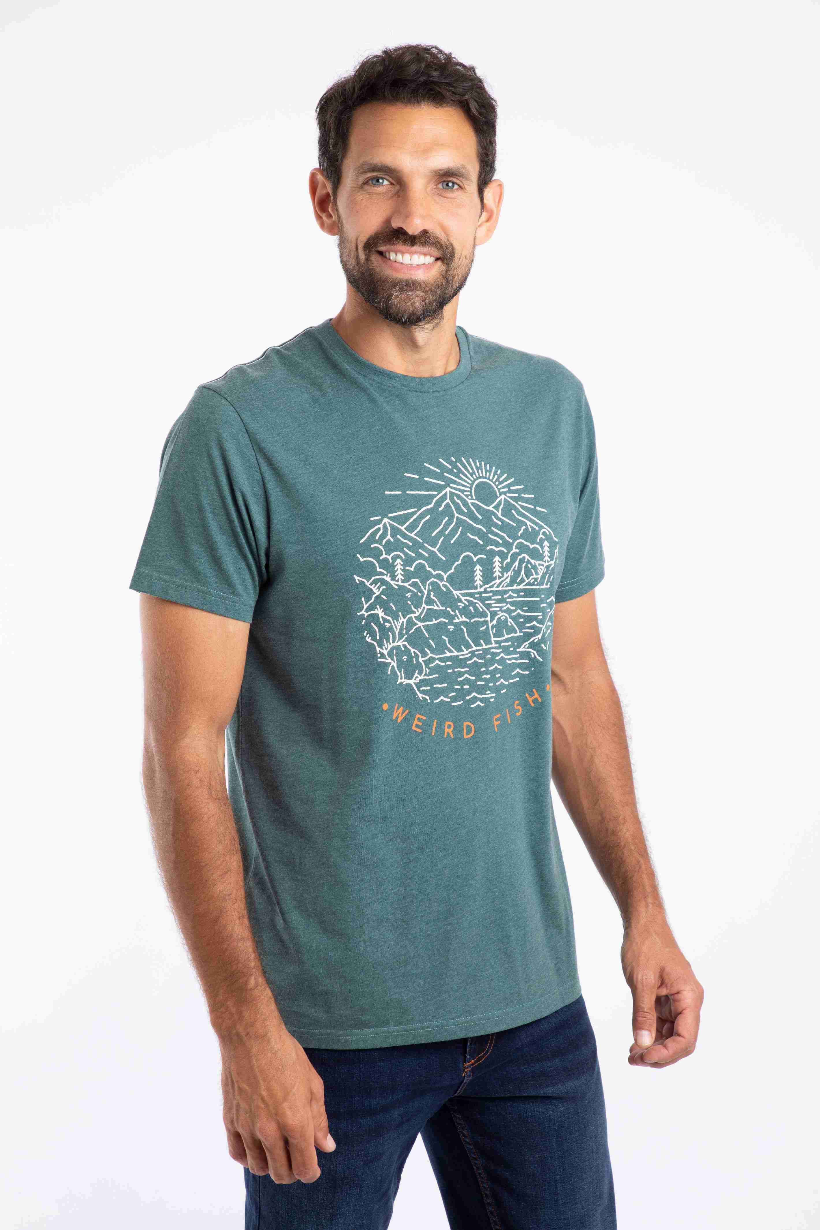 Lakes and Peaks Front Print Graphic T-Shirt Cedar Green
