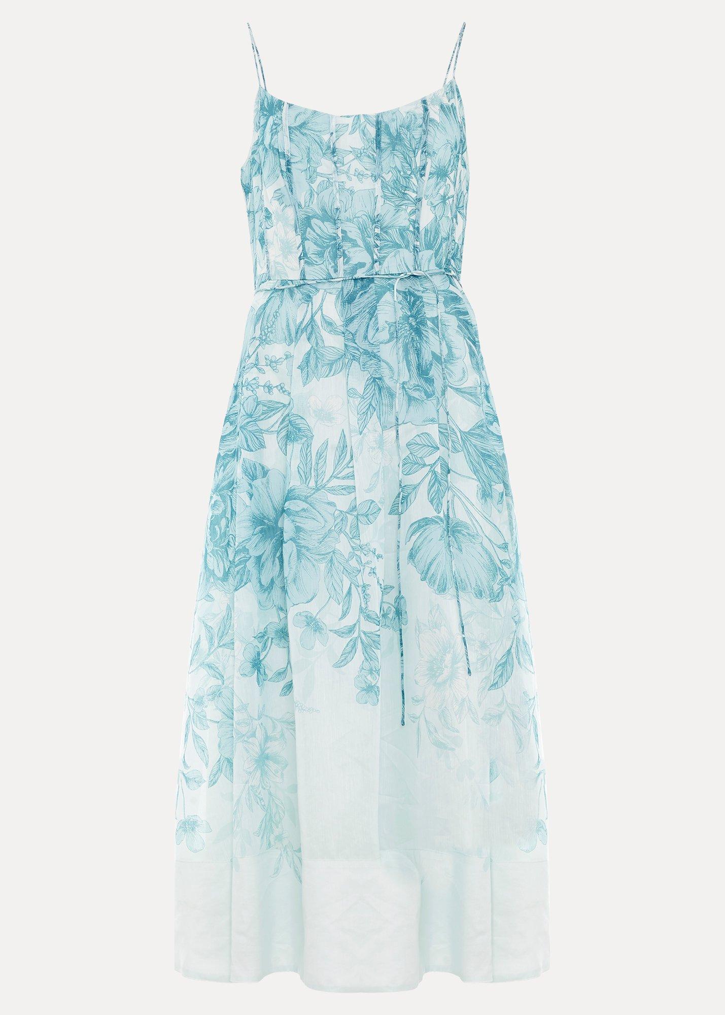 Velicia Linen Blend Floral Midi Dress
