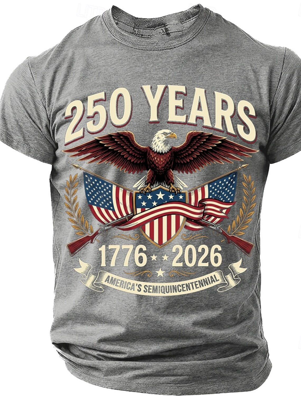 250 Years America's Semiquincentennial 1776 2026 Men's Patriotic Bald Eagle Crossed Rifles Vintage USA Pride T Shirt Graphic Crew Neck Short Sleeve Fourth of July Celebration Gift Designer Clothing Ap