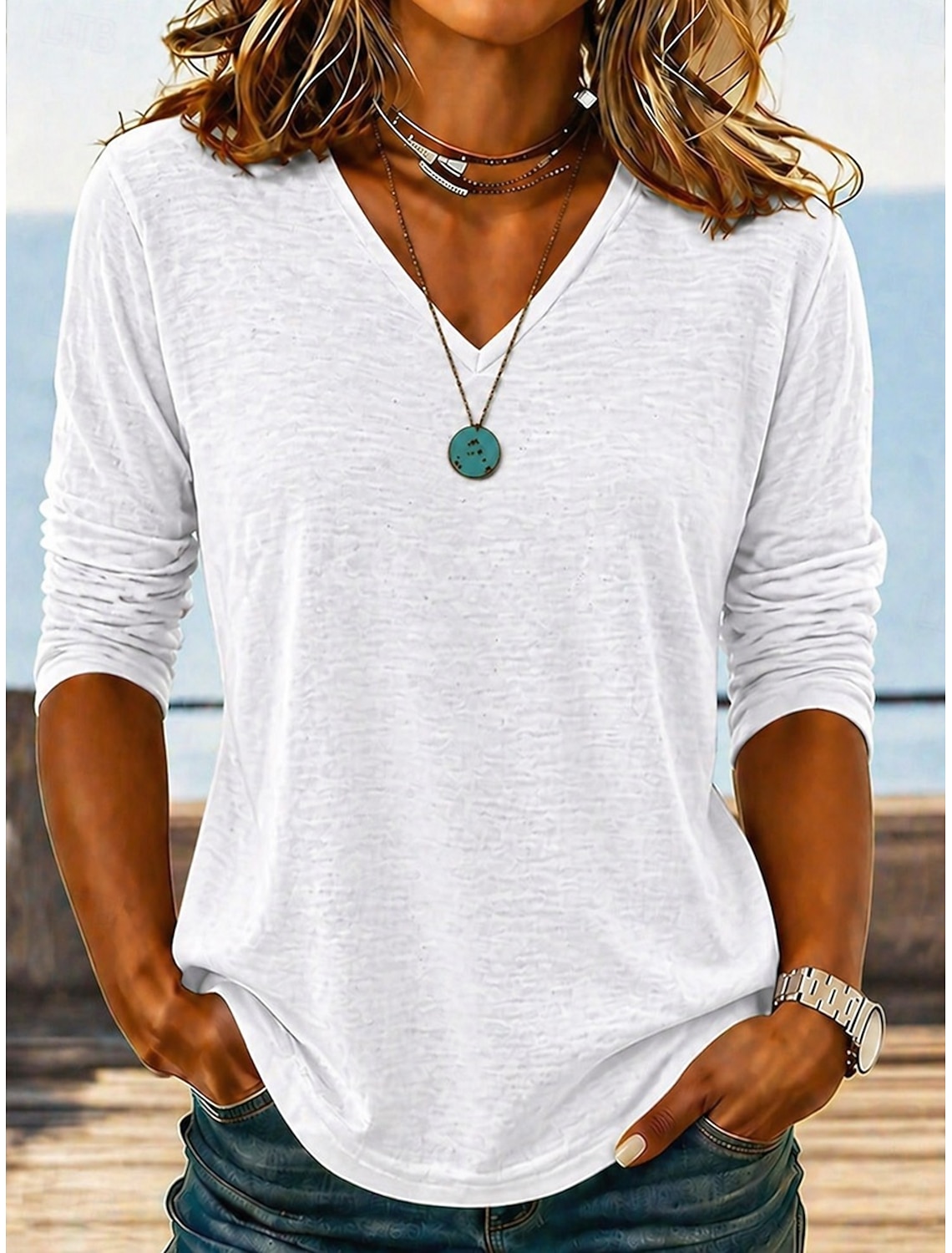 Women's Shirt Texture Blouse Summer Tops Plain Stylish Classic Short Sleeve V Neck Long Tops Casual Light Beige Light Green Light Purple Summer Spring