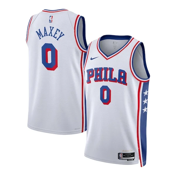 Tyrese Maxey PHI Durable Basketball Jersey - White - Licensed Product