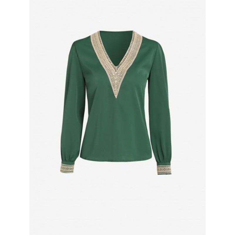 Chiffon V Neck Lace Casual Blouse VF8390