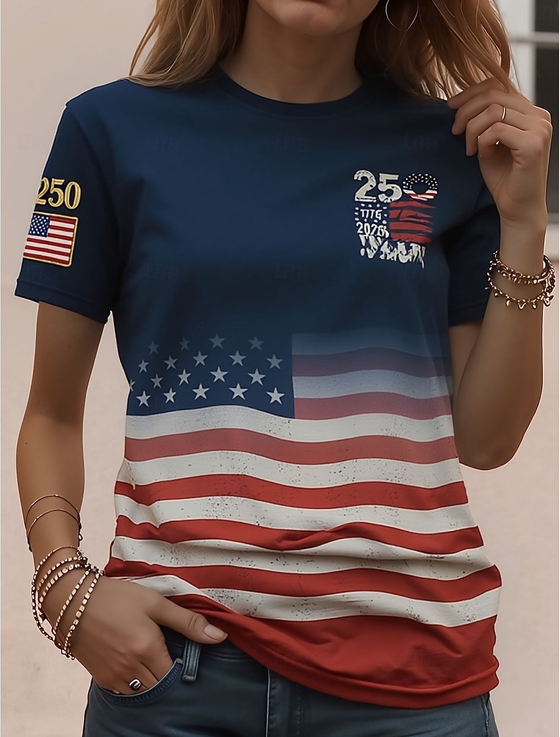 American Independence Day Women's T Shirt Print Graphic American Flag Vintage Stylish Classic Short Sleeve Crew Neck Round Neck Long Tops Daily Weekend Blue White-Blue Black Summer Spring Fall