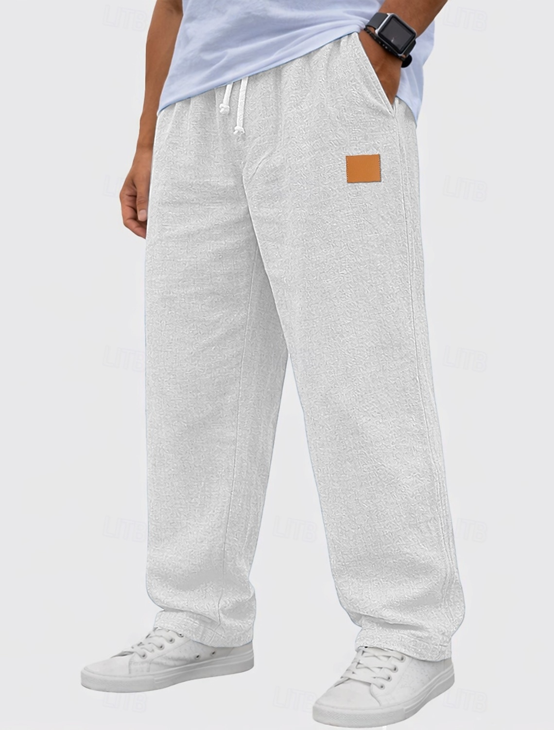 Men's Linen Pants Trousers Summer Baggy Casual Drawstring Elastic