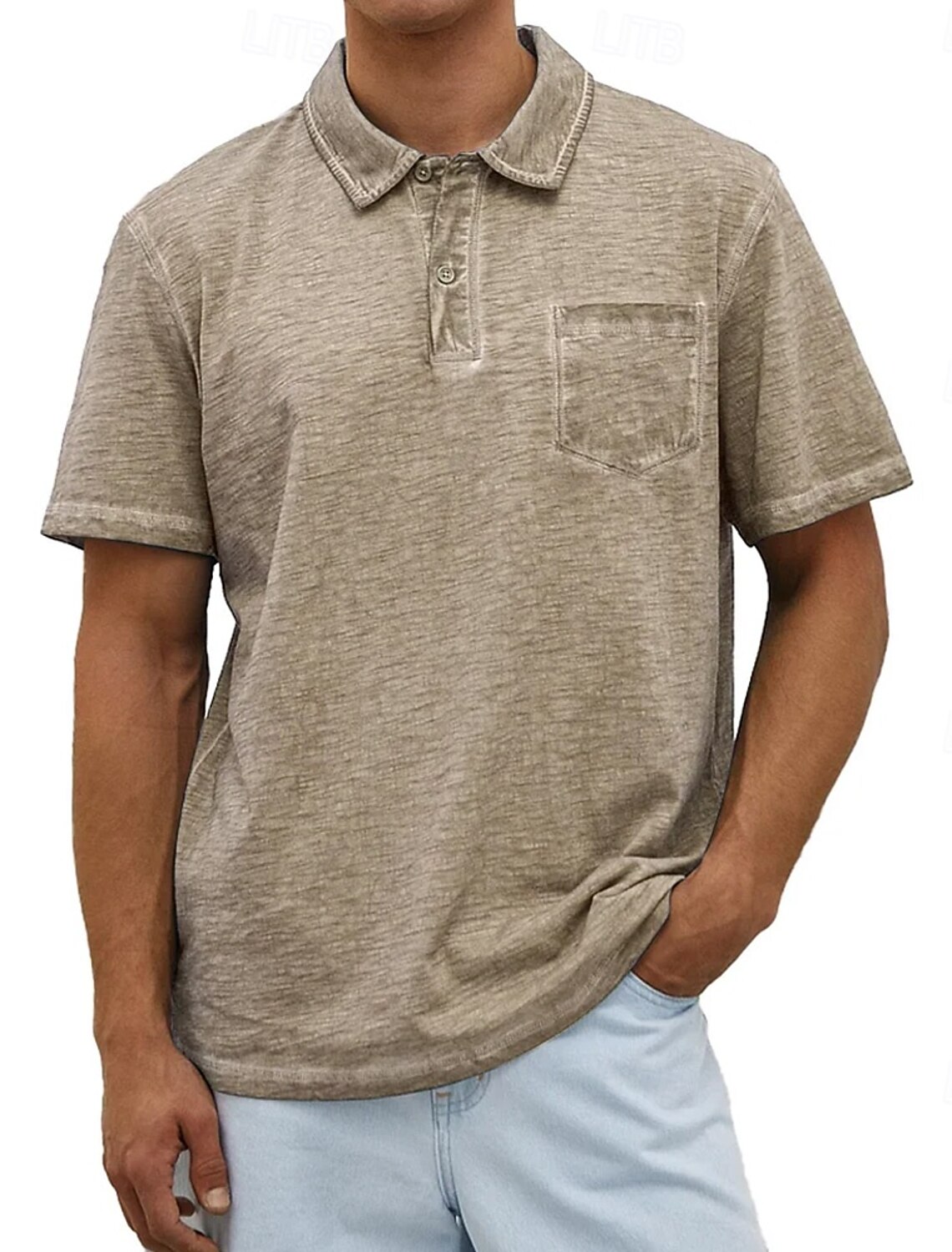 Men's Polo Shirts 100% Cotton Acid Wash Shirt Casual Holiday Lapel