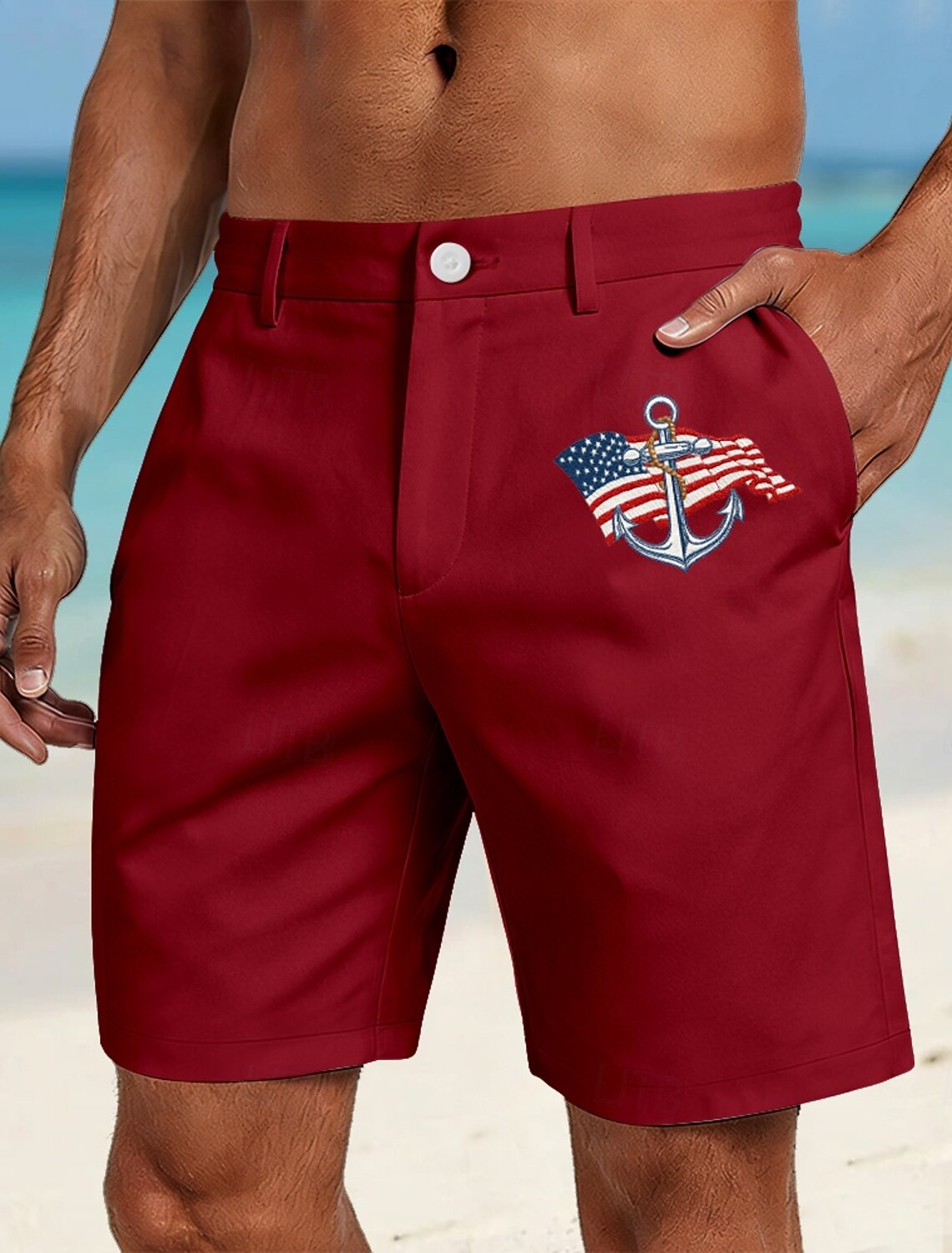 Men's 4th of July U.S. 250th Anniversary Anchor American Flag Bermuda shorts Casual Shorts Golf Shorts Mid Waist Hawaiian Patriotic Outdoor Beach Holiday Flat Front Shorts with 4 Pockets Designer