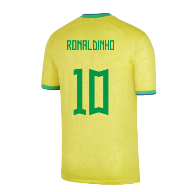 Quality 2022-2023 Brazil Little Boys Home Shirt (Ronaldinho 10)