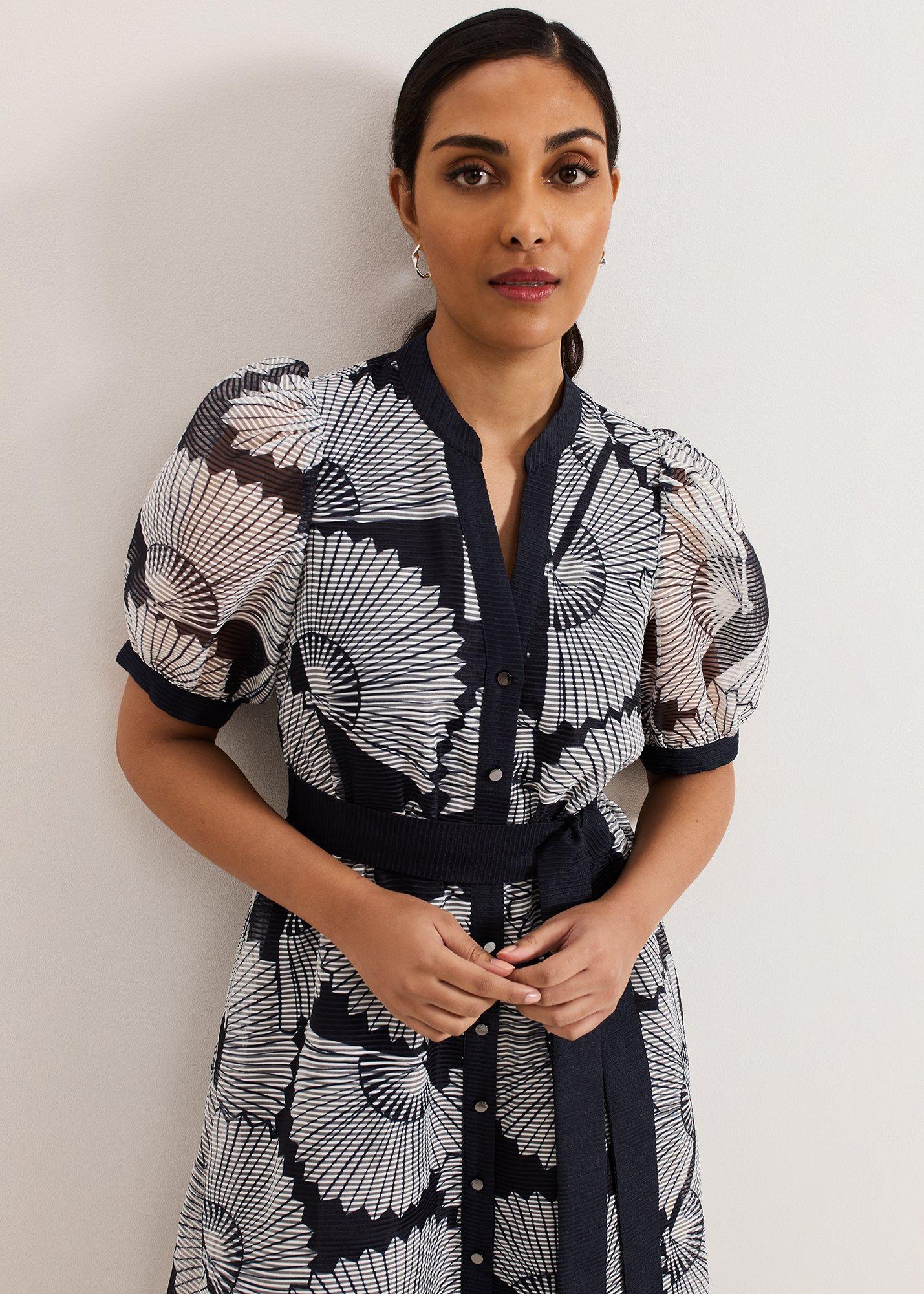 Petite Skylar Navy Print Midi Dress