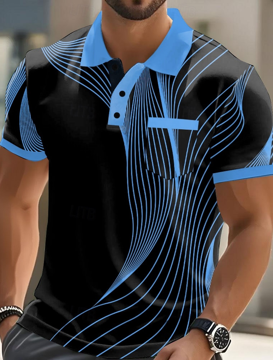 Men's Geometric Polo Long Sleeve Shirts Collared Business Casual