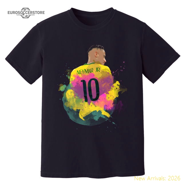 Neymar Brazil National Teams Art Player Tee Black Xsb (3-4 Years)