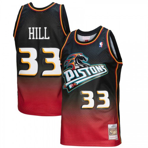 Detroit Detroit Pistons #33 Grant Hill Mitchell & Ness Mens Red/Black 1999/00 Hardwood Classics Fadeaway Swingman Player Jersey Mens