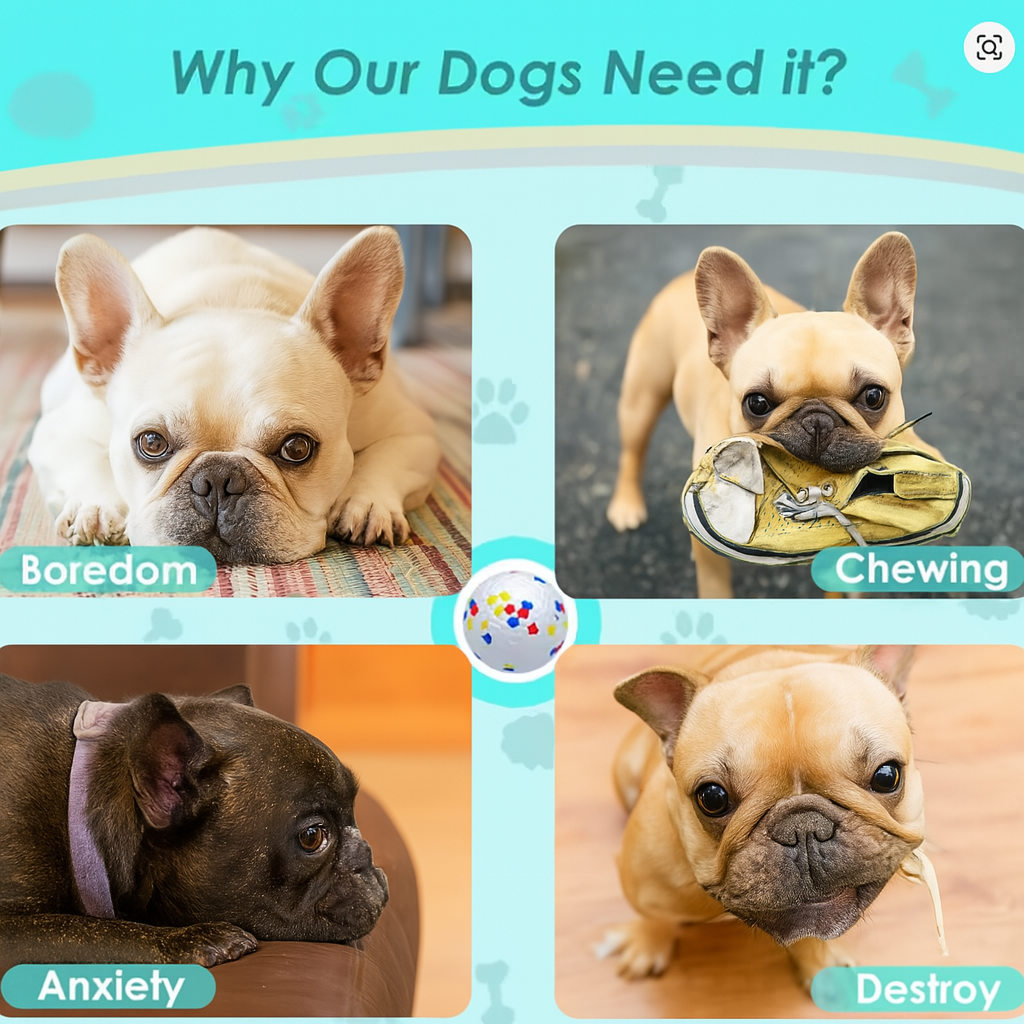 Breed-Designed Gnawlix French Bulldog Ball – Bite Resistant Tongue Ch...