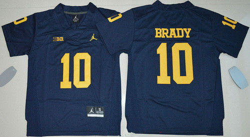 Men's UM Wolverines Blue 2024 team authorized Tom Brady #10 high