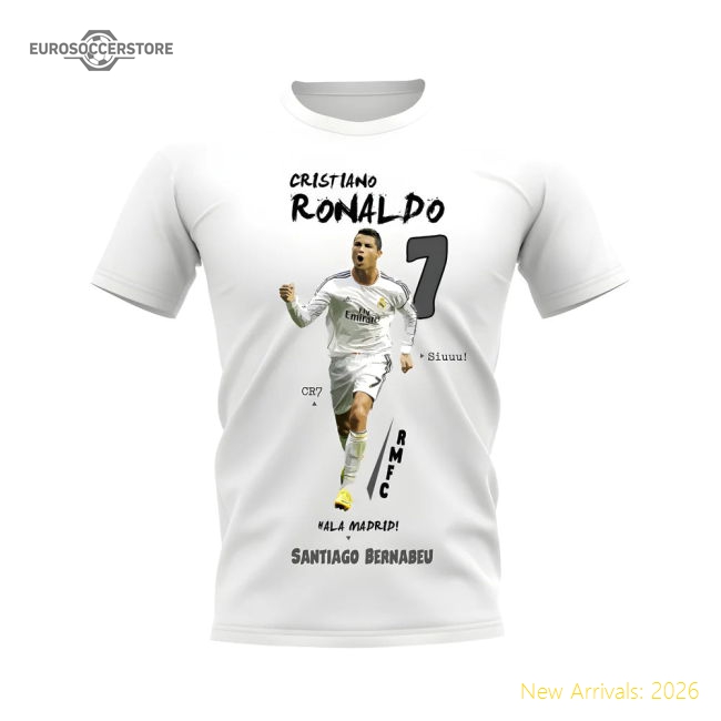 High-Quality Cristiano Ronaldo Real Madrid Graphic T-Shirt (White)