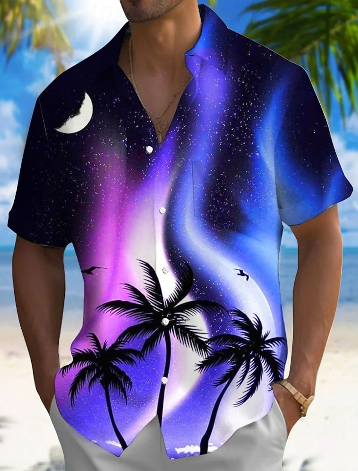 Men's Coconut Tree Ocean Tropical Plants Summer Hawaiian Shirt Button