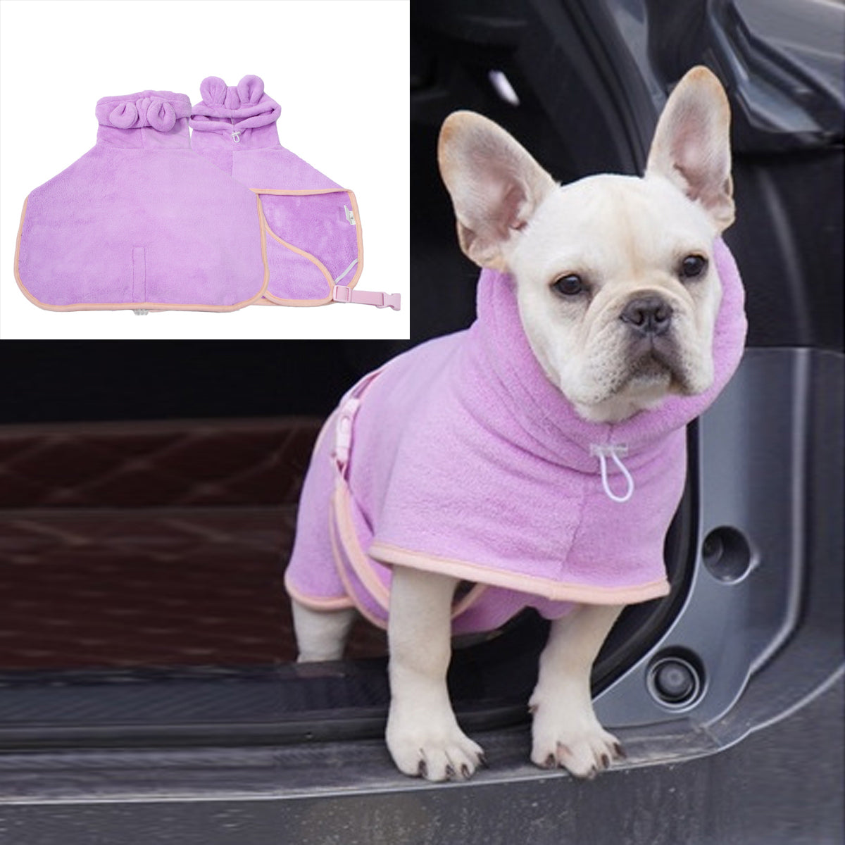 Super Absorbent Hooded Bathrobe For French Bulldogs For Frenchie Fans