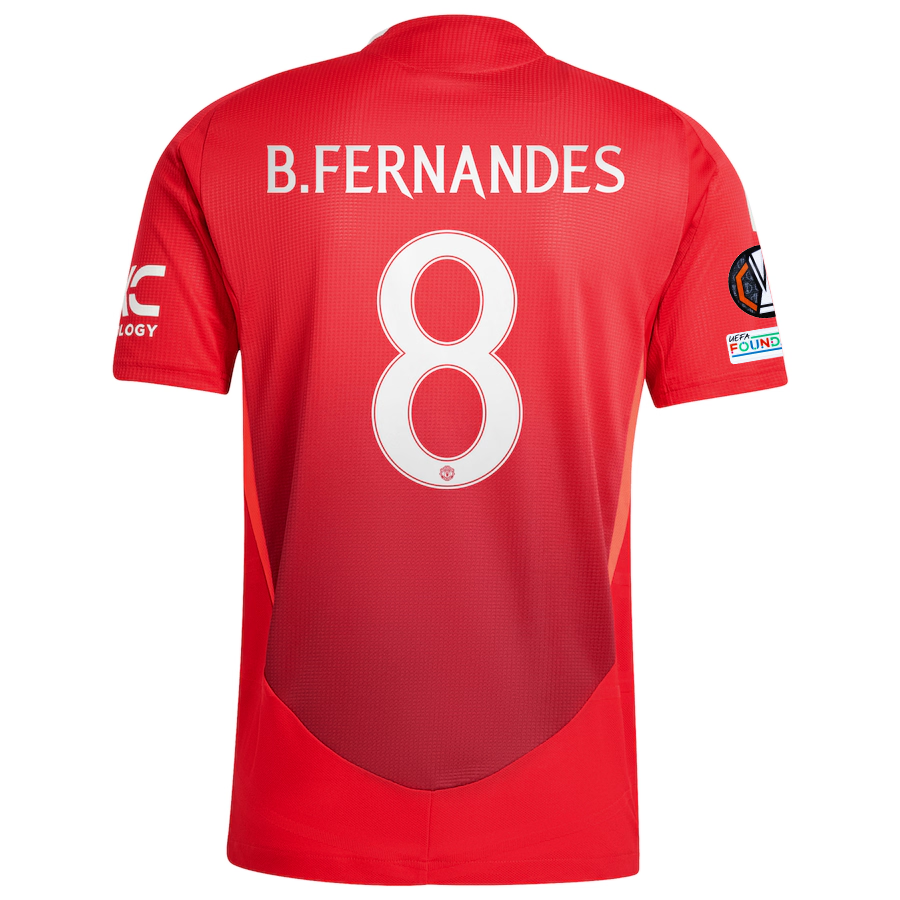Buy Bruno Fernandes Manchester United Authentic Home Soccer Jersey 24/25 Europa League MUFC Red Bright Red