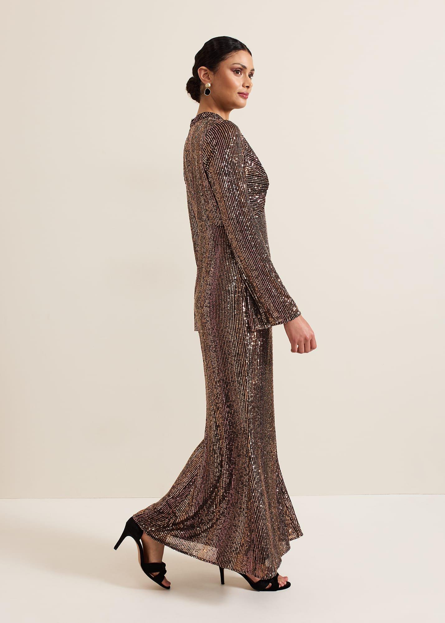Renila Sequin Long Sleeved Maxi Dress