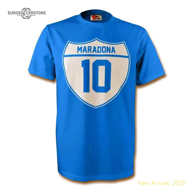 Trending Genuine Diego Maradona Napoli Crest Tee (Sky Blue)
