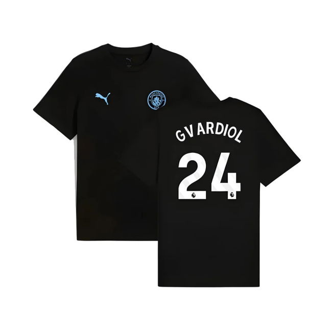 2025-2026 Man City FtblESS Tee (Black) (Gvardiol 24) (Match Day)