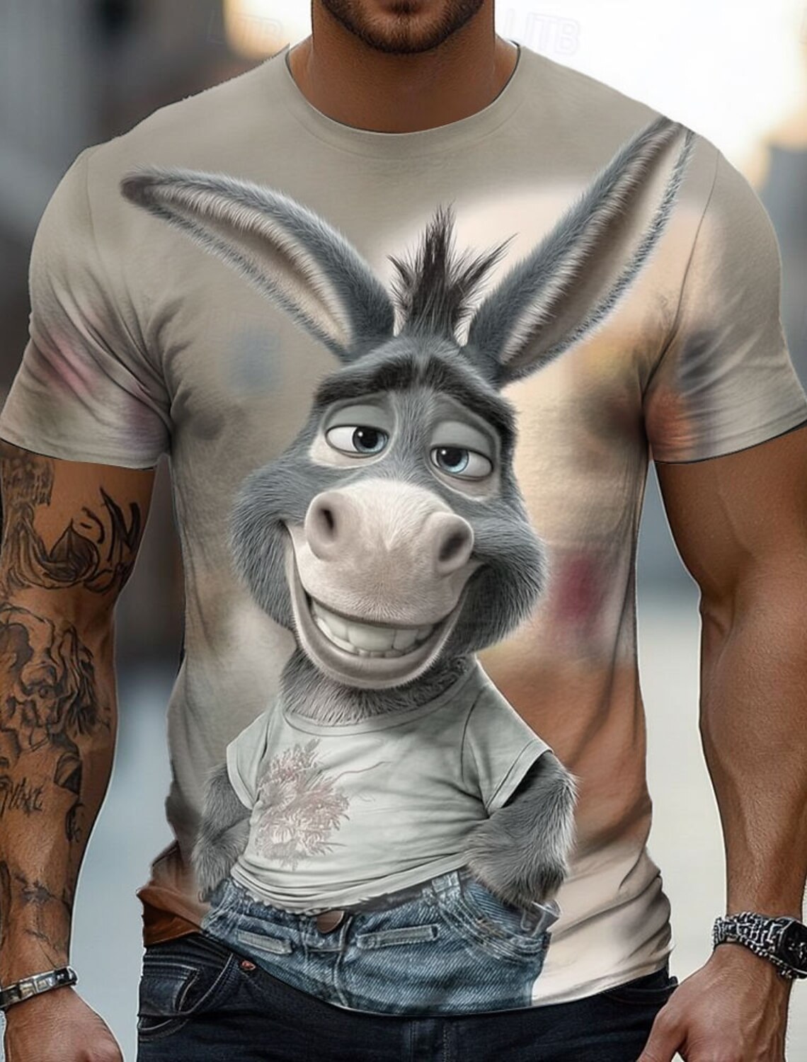 Men's Donkey Funny T Shirt Short Sleeve 3D Print Crew Neck Exaggerated