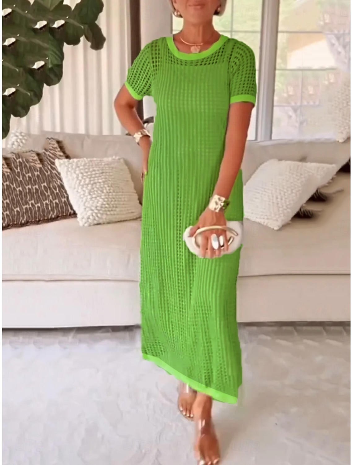 Women's Long Dress Maxi Dress Cut Out Dress Summer Dress Elegant Fashion Modern Outdoor Vacation Going out Regular Fit Plain Short Sleeve Crew Neck Black White Pink Purple Summer Spring