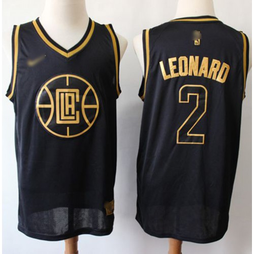 Nike Los Angeles Clippers #2 Kawhi Leonard Black/Gold NBA Swingman Limited Edition Jersey Mens