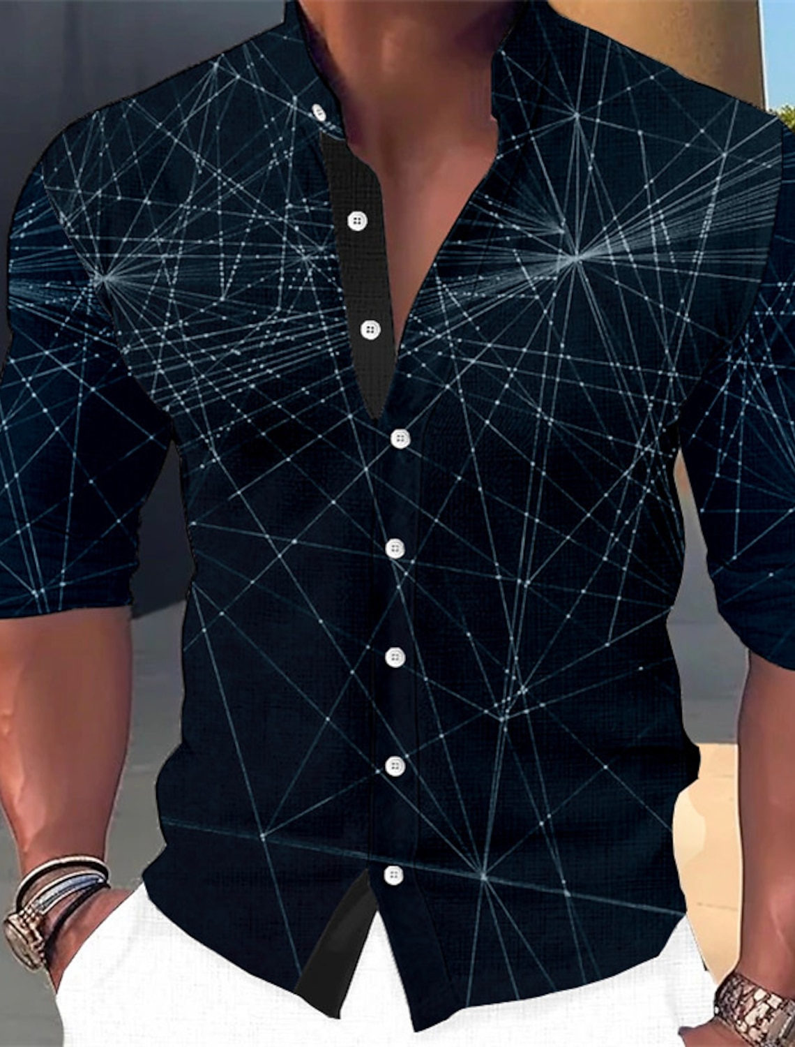 Men's Optical Illusion Geometric Pattern Shirt Button Up Long Sleeve
