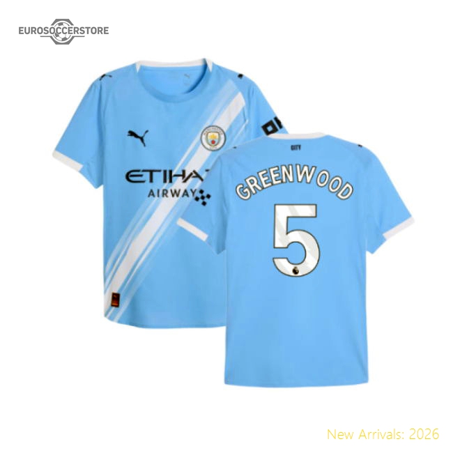 Official 2025-2026 Man City Authentic Home Shirt (greenwood 5)