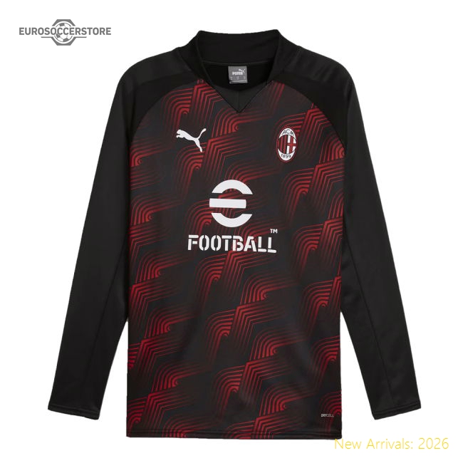 2023-2024 AC Milan Prematch LS Sweat Top (Black)