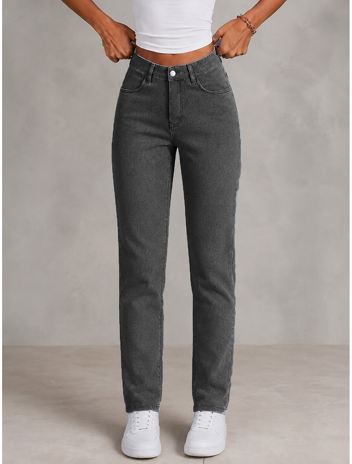 Women's Jeans denim Wide Leg Chinos Fashion Full Length High Waist Black Light Blue Gray Spring