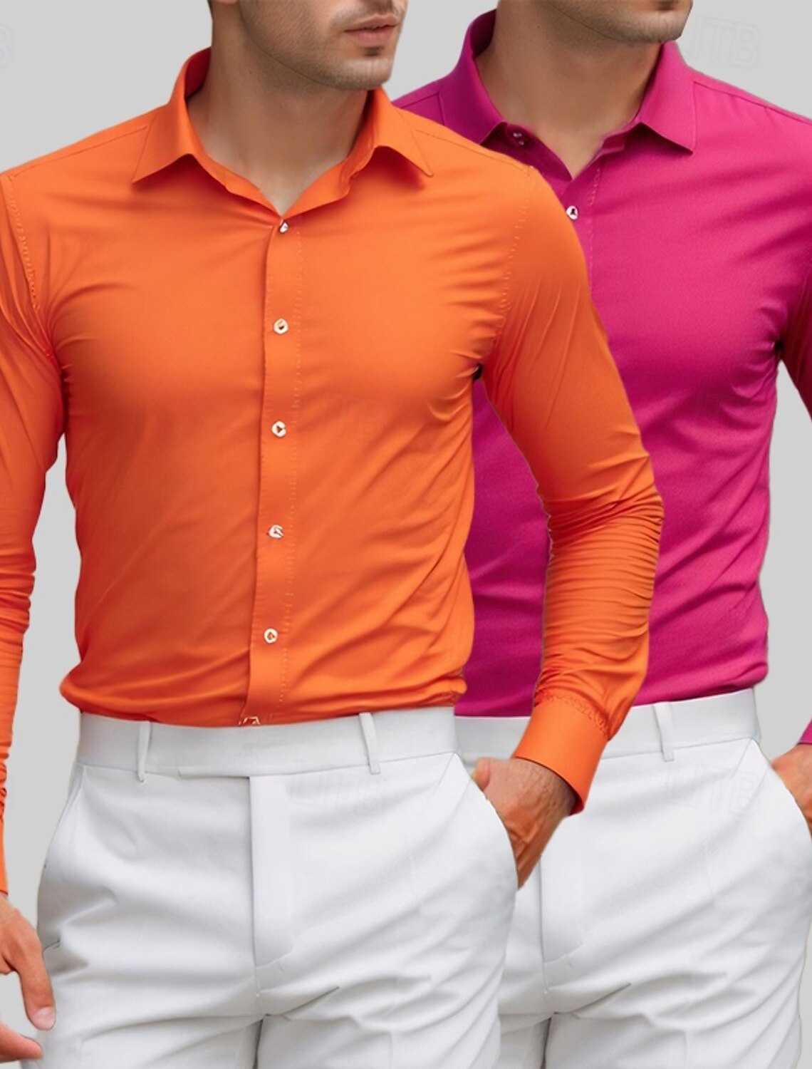 Men's Shirt Dress Shirt Tuxedo Shirts Solid / Plain Color Office & Career Daily Wear Pink+Orange Green+orange Pink+Green Long Sleeve Shirt Collar All Seasons Clothing Apparel Multi-pack