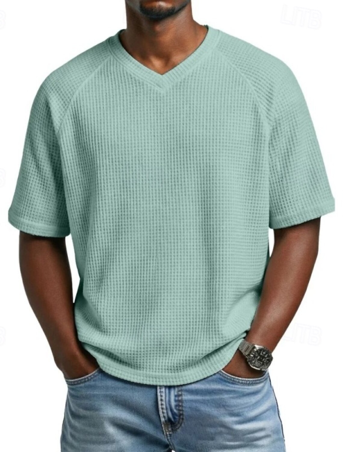 Men's Waffle T-shirt T Shirt Short Sleeve Tee Top V Neck Summer Spring