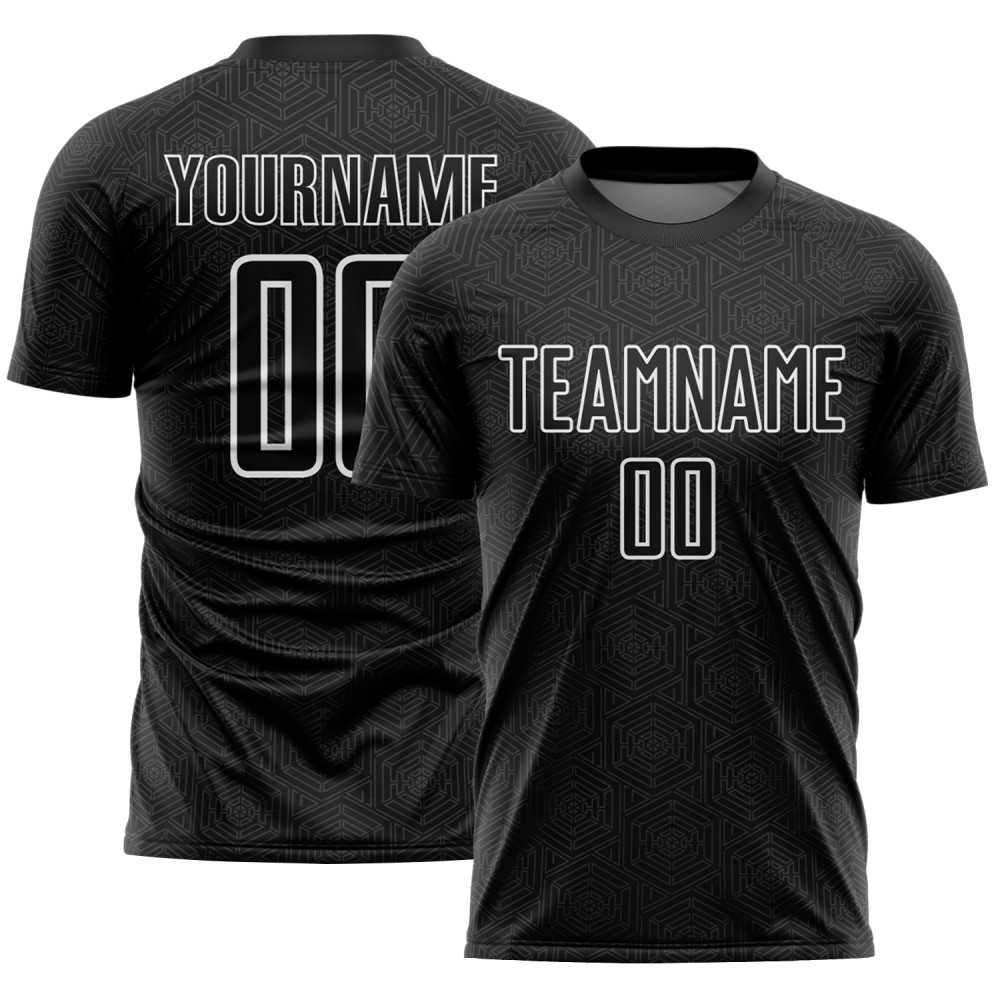 White Sports Jersey Uniform Sublimation Soccer Shape Custom Geometric Black