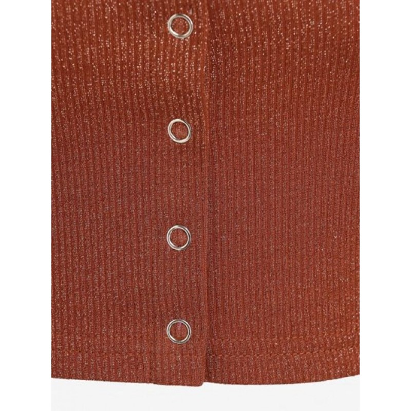 Snap Button Cropped Metallic Ribbed Tee KM5867