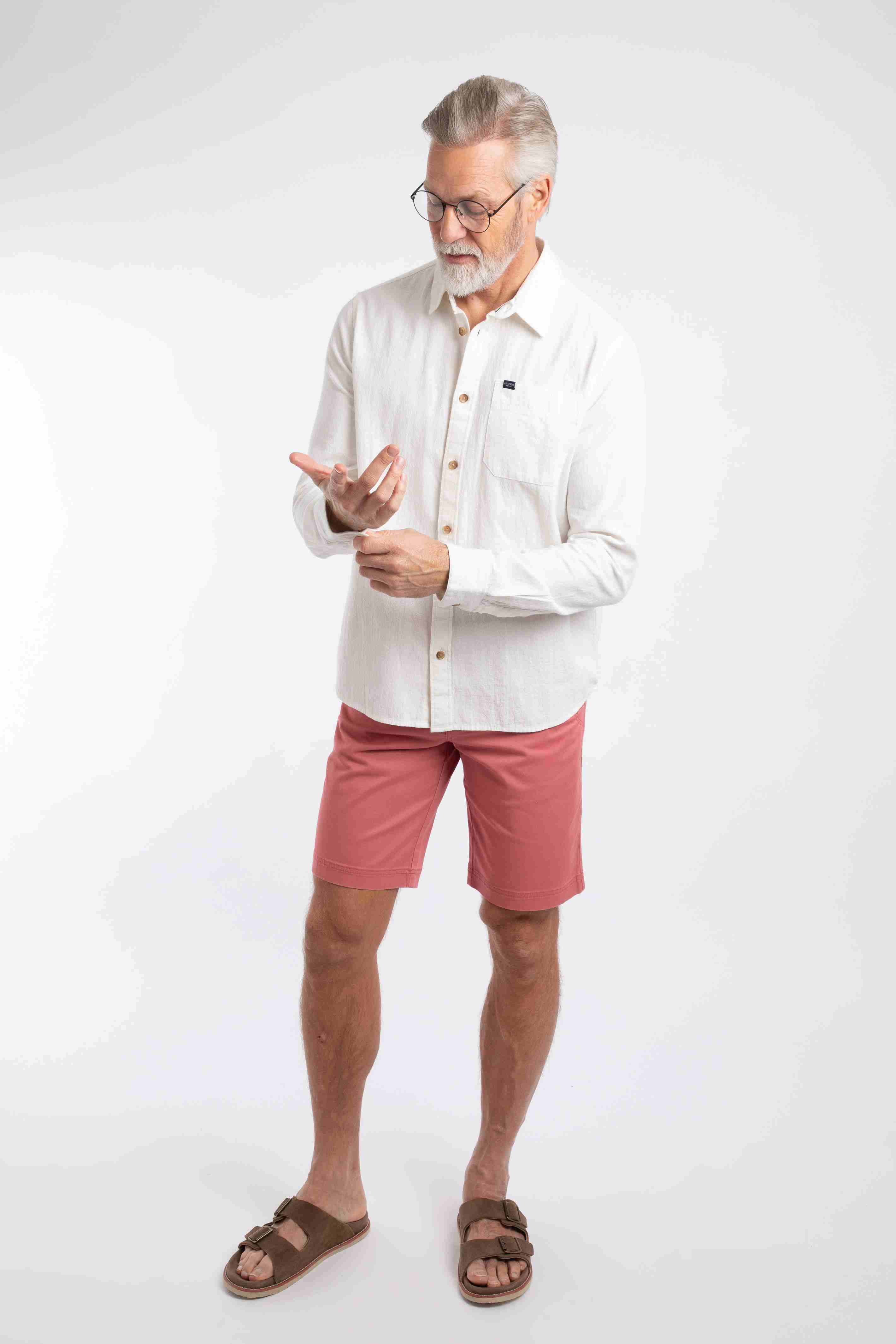 Geoffery Long Sleeve Textured Crepe Shirt Dusty White